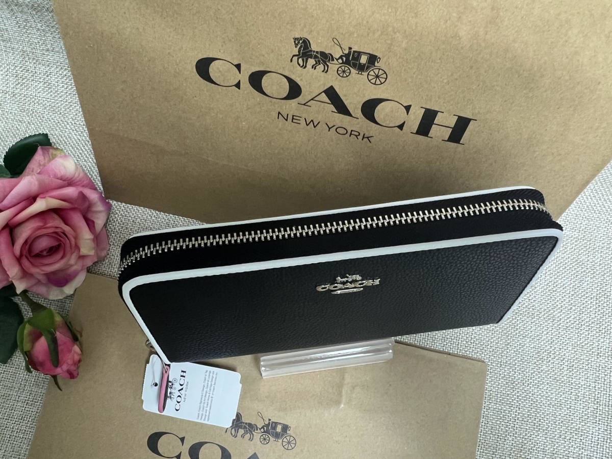 コーチ COACH 長財布 財布 ロング ウォレット ラウンドファスナー バイカラー 黒 白 プレゼント クリスマス 財布 レディース B167 F12585 _画像4