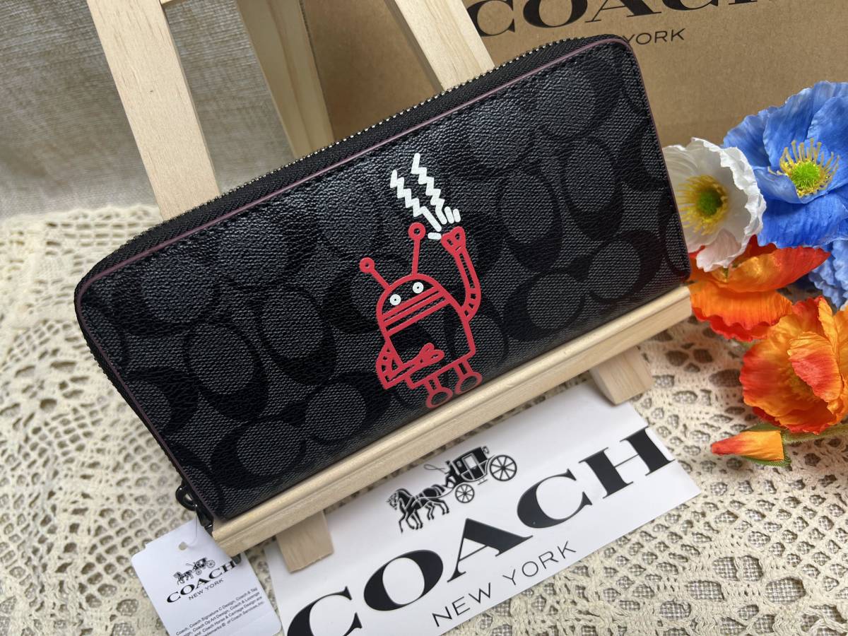 コーチ COACH 長財布 財布 シグネチャー レザー ジップアラウンド キース ヘリング Keith Haring コラボ プレゼント 新品 A192_画像2