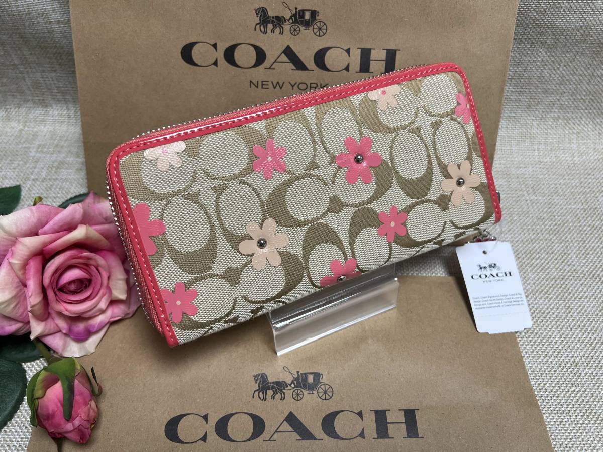 コーチ COACH 長財布 財布 シグネチャー アコーディオジップ アラウンド デイジー フローラル クリスマス プレゼント 新品 F51339 B099 _画像3