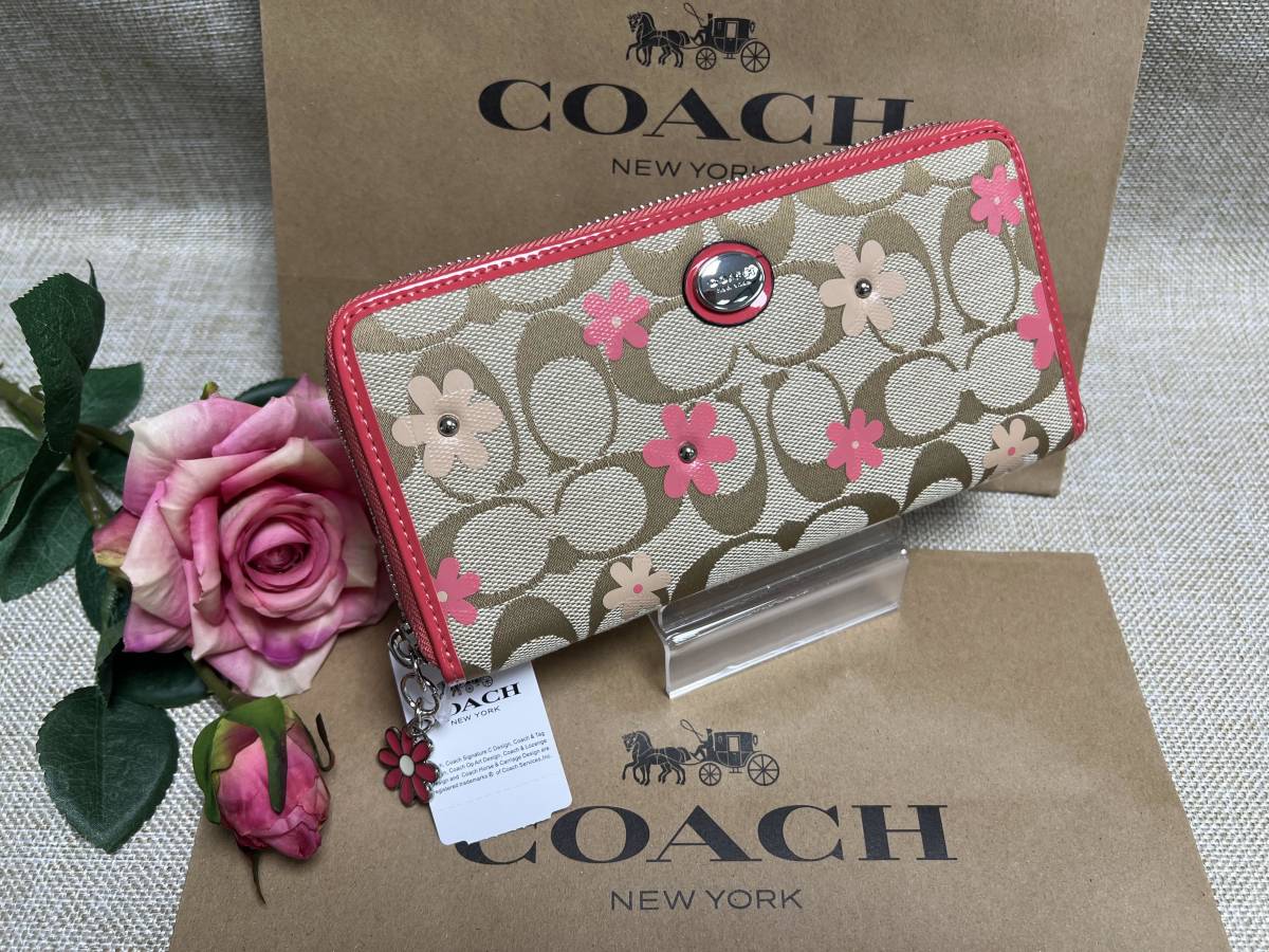 コーチ COACH 長財布 財布 シグネチャー アコーディオジップ アラウンド デイジー フローラル クリスマス プレゼント 新品 F51339 B099 _画像1