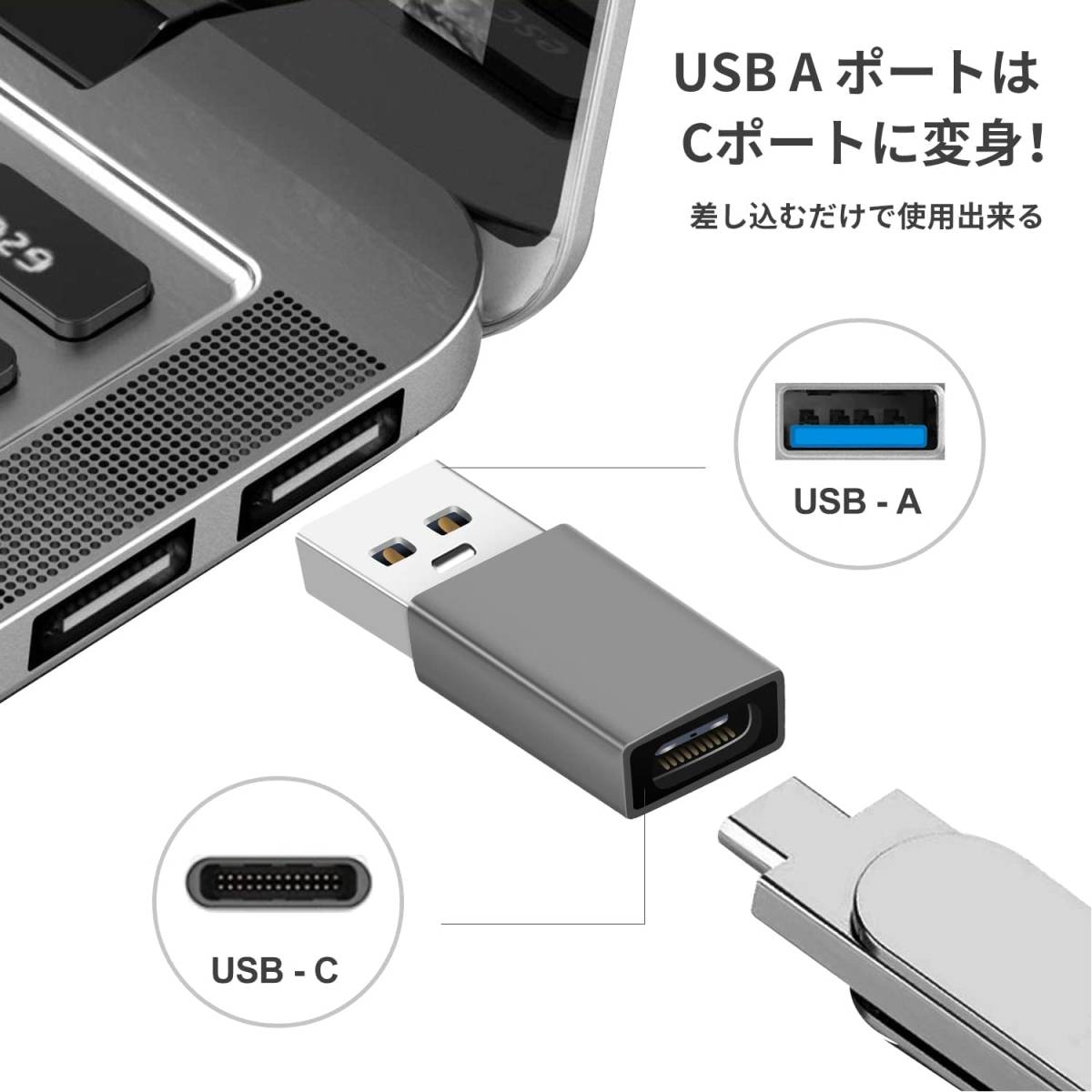 USB 変換アダプタ Type C (メス) to USB 3.0 (オス)小型 10Gbps 急速充電＆高速データ同期 OTGアダプタコネクタコンバータ PC 充電器等対応_画像2