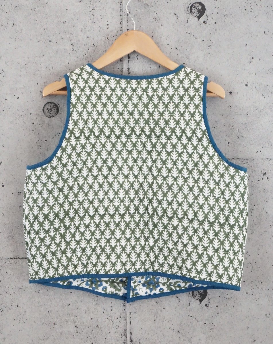 SZ Blockprints エスゼット ブロックプリント HOTEL BOY VEST ボタニカル柄 キルティング ホテルボーイ ベスト リバーシブル_画像5