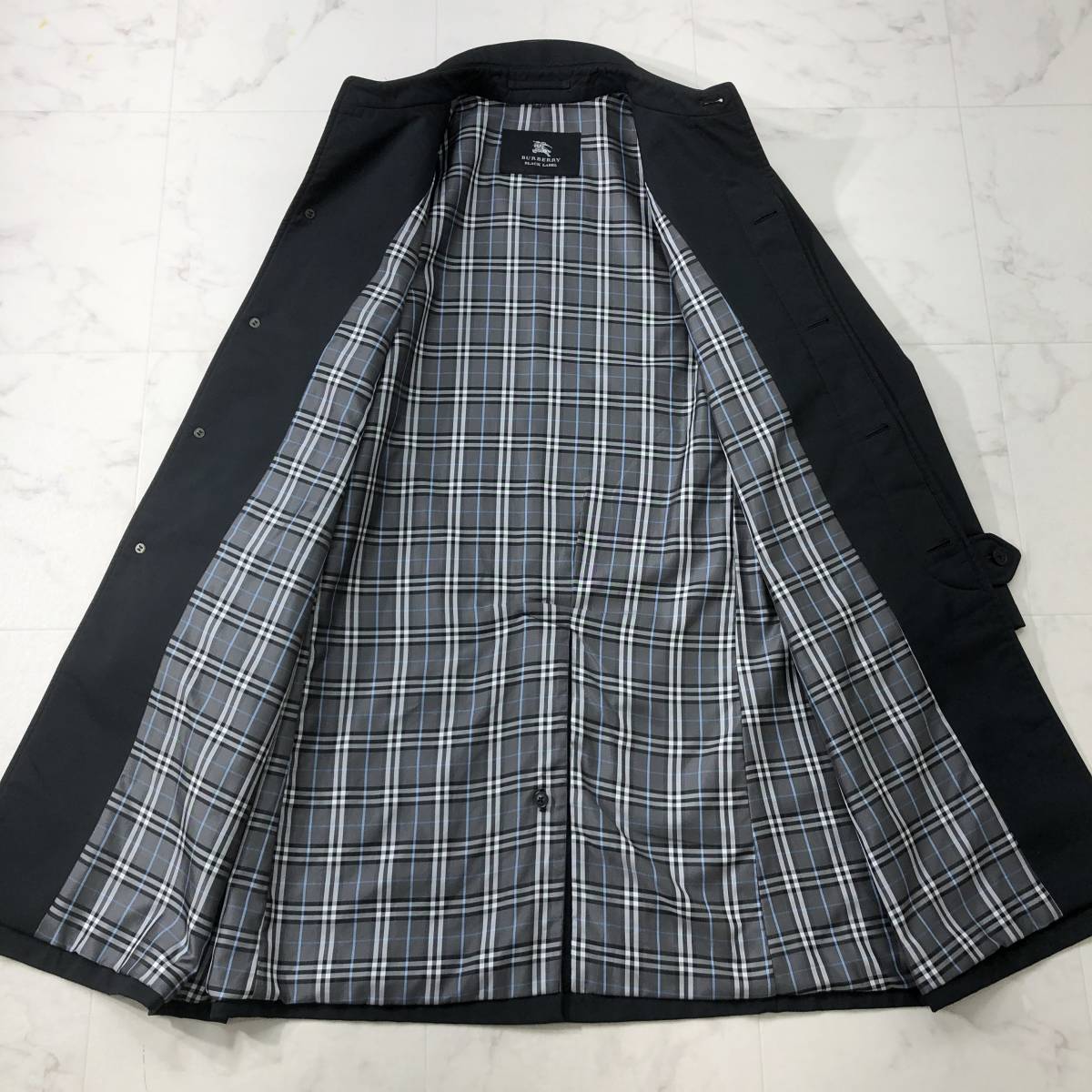 シックな英国感★バーバリーブラックレーベル【BURBERRY BLACK LABEL】ステンカラーコート メンズ M ブラック 黒 ビジネス 通勤 秋冬 P64_画像4