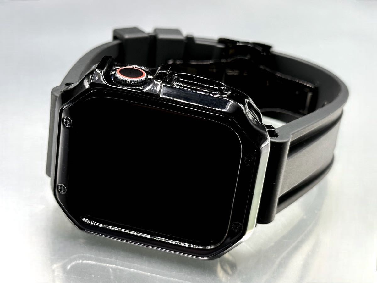 ブラックアップルウォッチバンド ラバーベルト Apple Watch カバー ケース メンズ レディース 38mm40mm41mm42mm44mm45mm 全series対応
