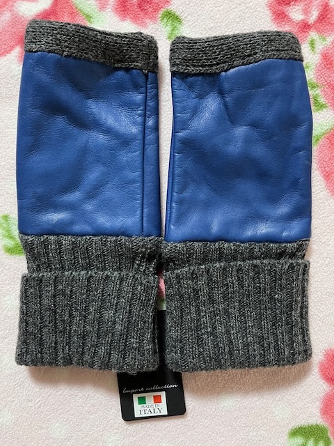 イタリア製 羊皮革手袋ブルー19Sテーブルカットタイプ