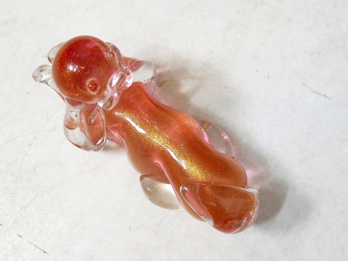 ▲(R511-F64) SEGUSO MURANO セグーソ・ムラノ ガラス 硝子 置物 インテリア オブジェクト 犬 ピンク 全長約12cm_画像6