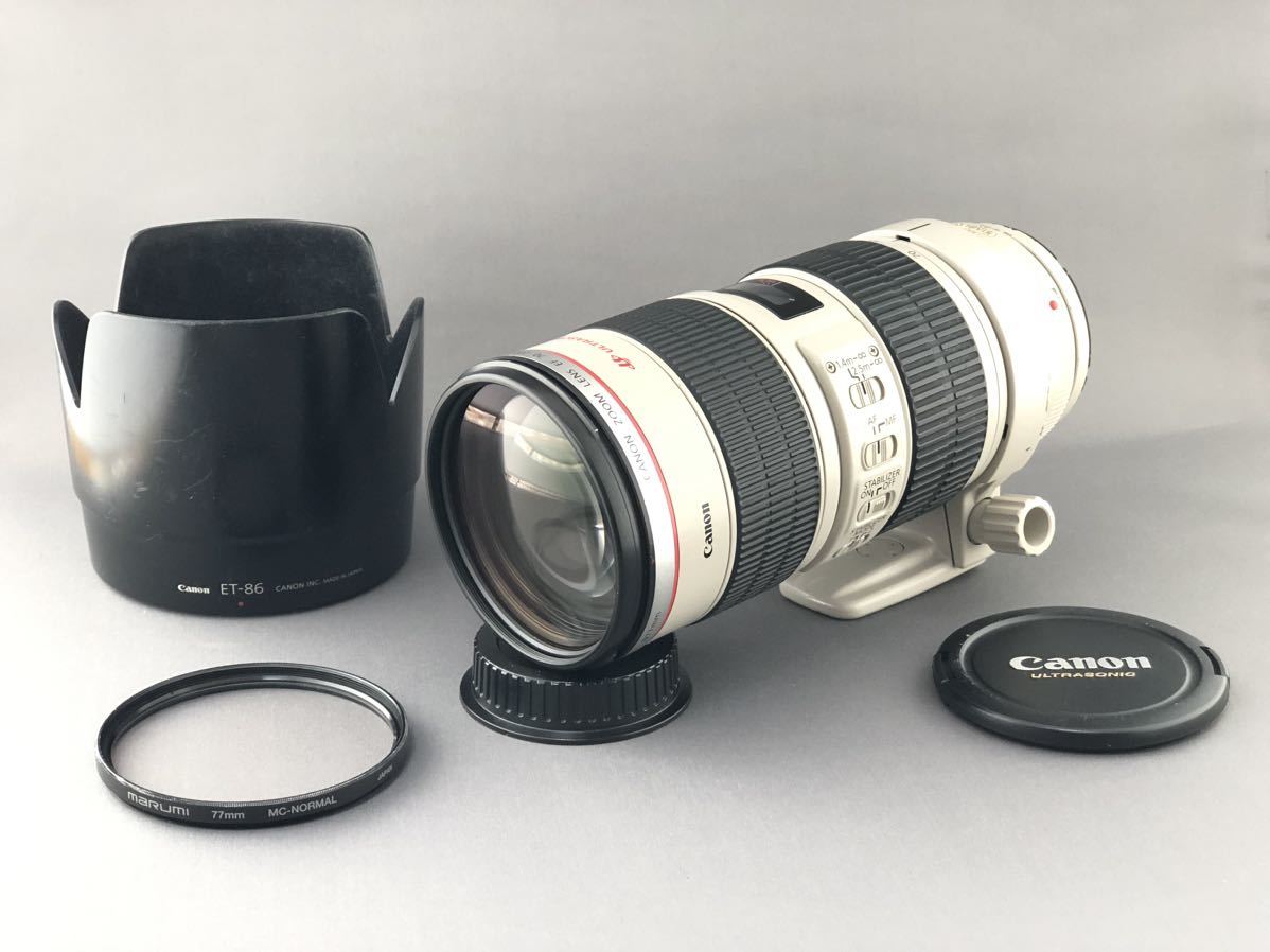 【中古動作品】Canon 中望遠ズームレンズ EF 70-200mm F2.8L IS USM レンズフードET-86付_画像1