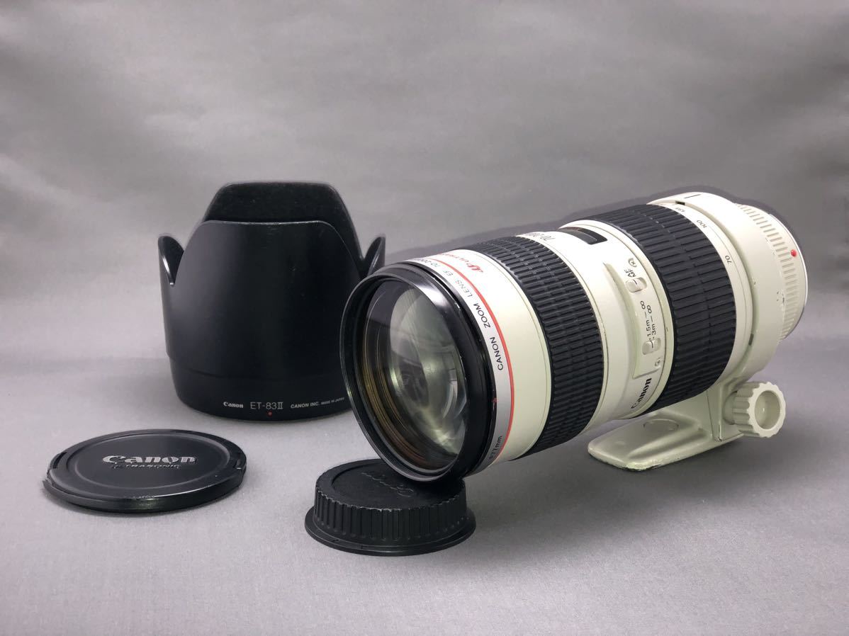 【中古動作品】名機Canon 中望遠ズームレンズ EF 70-200mm F2.8L USM レンズフード ET-83II付 キヤノン_画像1