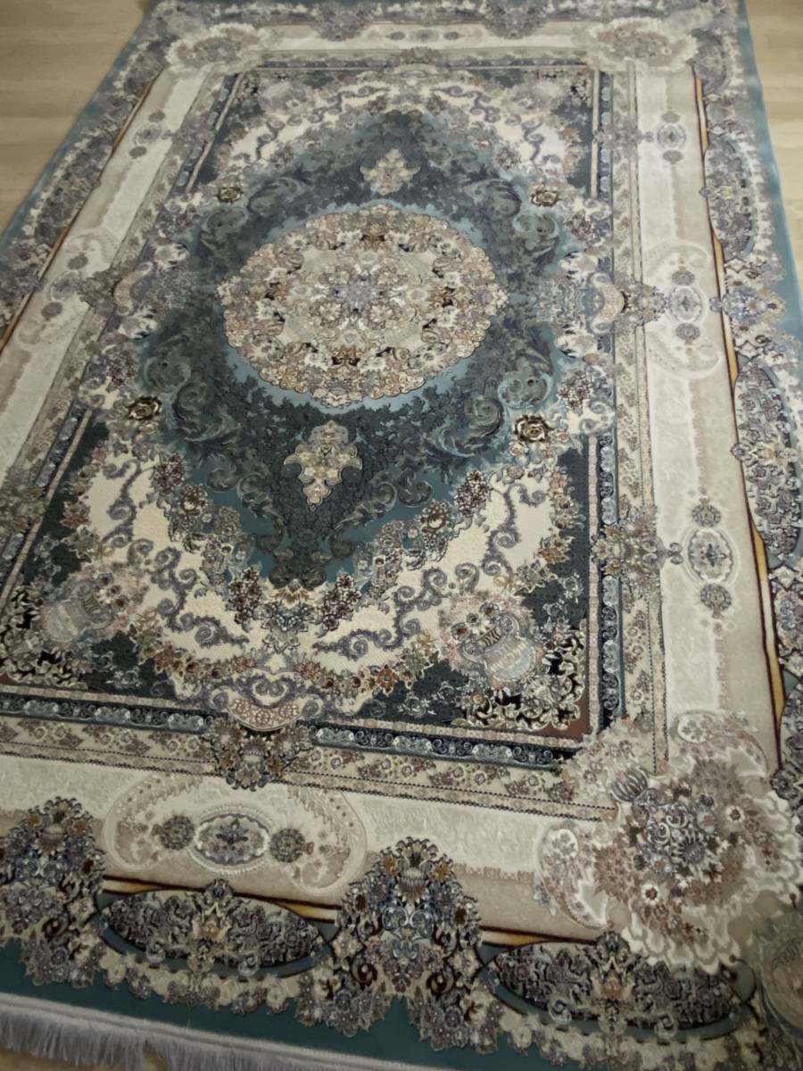 百貨店展示品 大判 最高峰約144万ノットシルク混ウール100％  イラン産手織り 高級ペルシャ絨毯 201×303cm #16の画像3