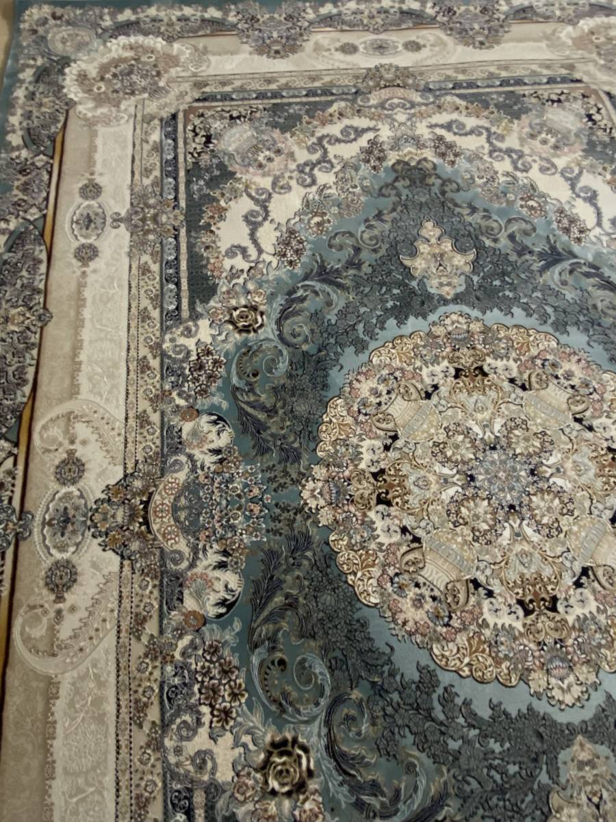百貨店展示品 大判 最高峰約144万ノットシルク混ウール100％  イラン産手織り 高級ペルシャ絨毯 201×303cm #16の画像6