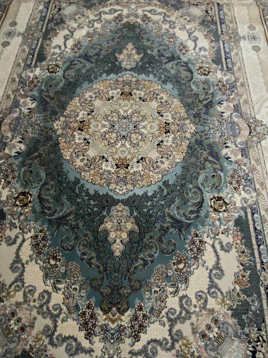百貨店展示品 大判 最高峰約144万ノットシルク混ウール100％  イラン産手織り 高級ペルシャ絨毯 201×303cm #16の画像1