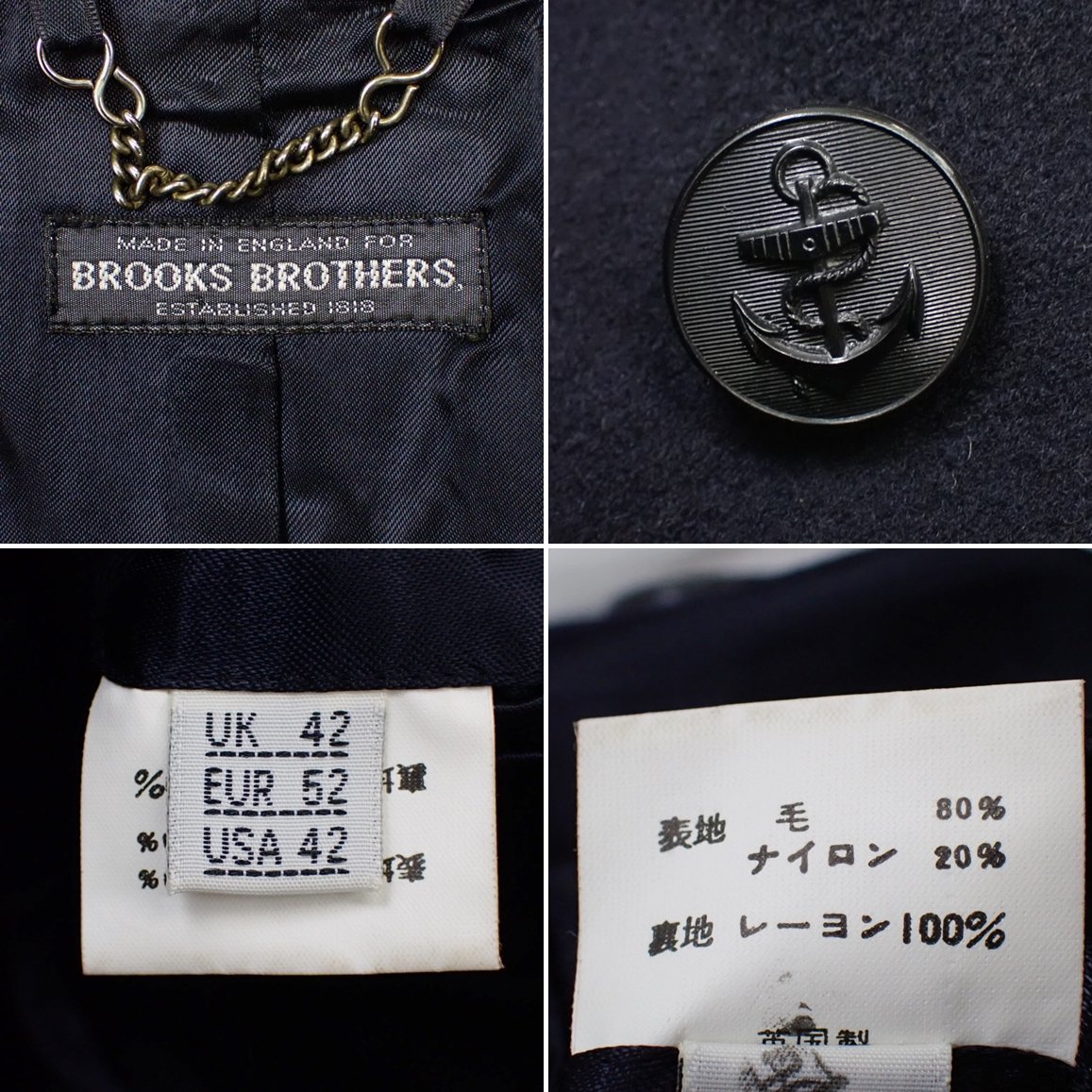 ★BROOKS BROTHERS/ブルックスブラザーズ Pコート 42/メンズ3L相当/ダークネイビー/ウール/90年代/イギリス製&1906800087_画像5