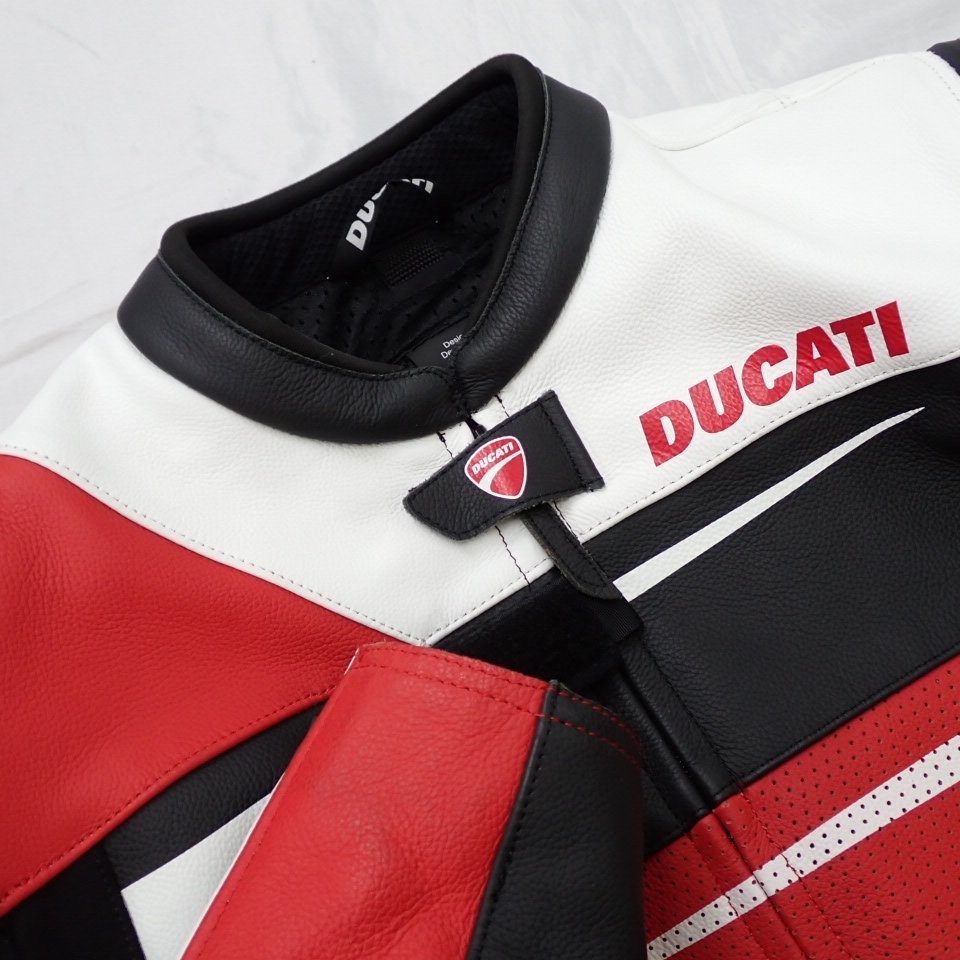 □DUCATI/ドゥカティ レザージャケット 42/メンズL相当/レッド×ブラック×ホワイト/牛革/バイクウェア/ライダース&1935600007_画像3