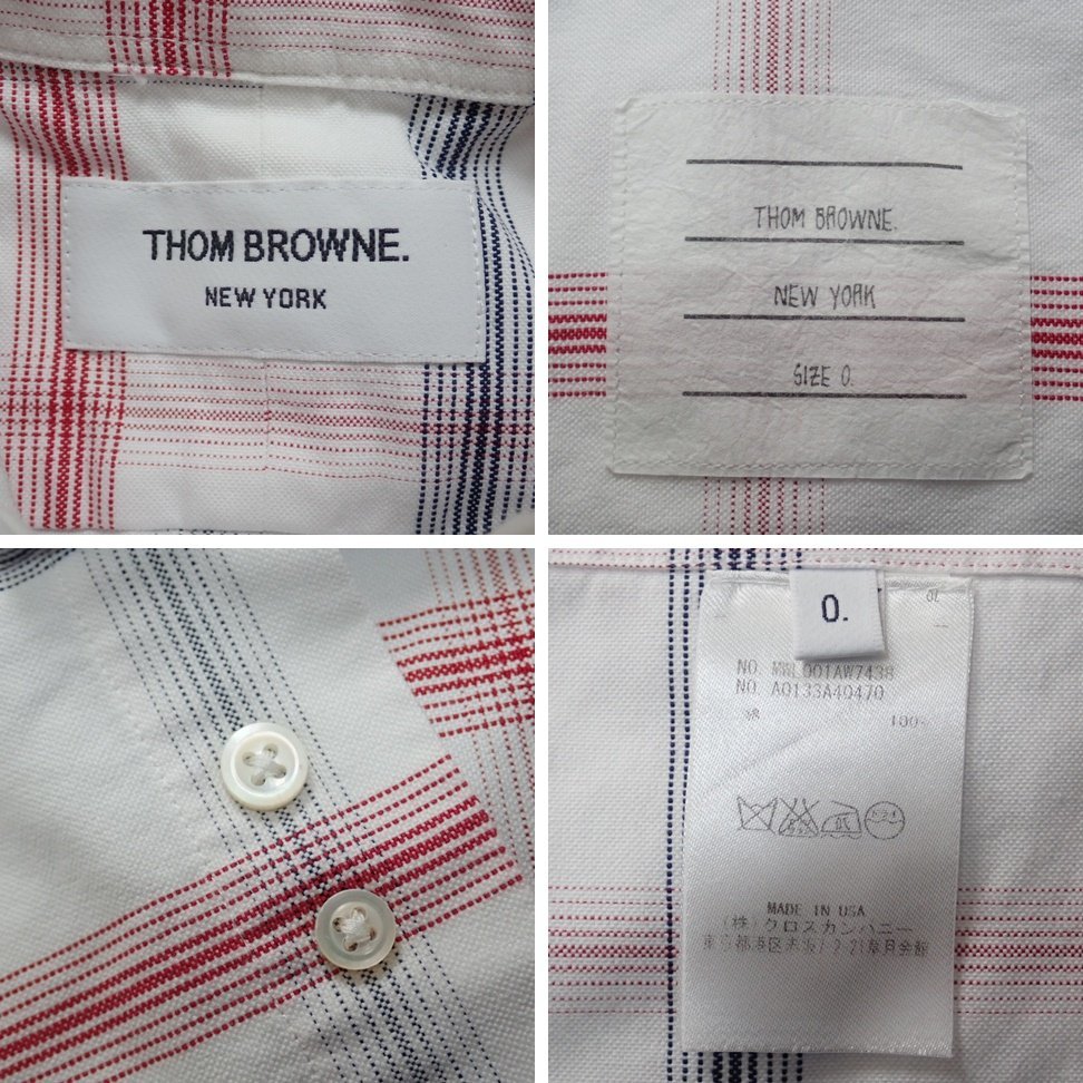 □美品 THOM BROWNE/トムブラウン 長袖 ボタンダウンシャツ 0/メンズS相当/トリコロール/チェック柄/コットン100%&1932300046_画像4