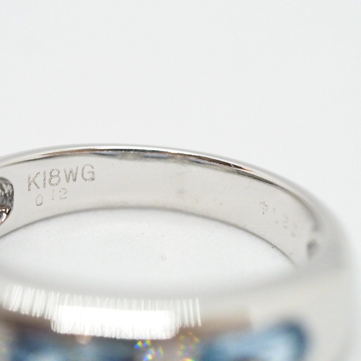 K18WG натуральный берилл аквамарин 1.20ct овальный cut . синий цвет mere бриллиант 0.12ct кольцо 3.9g