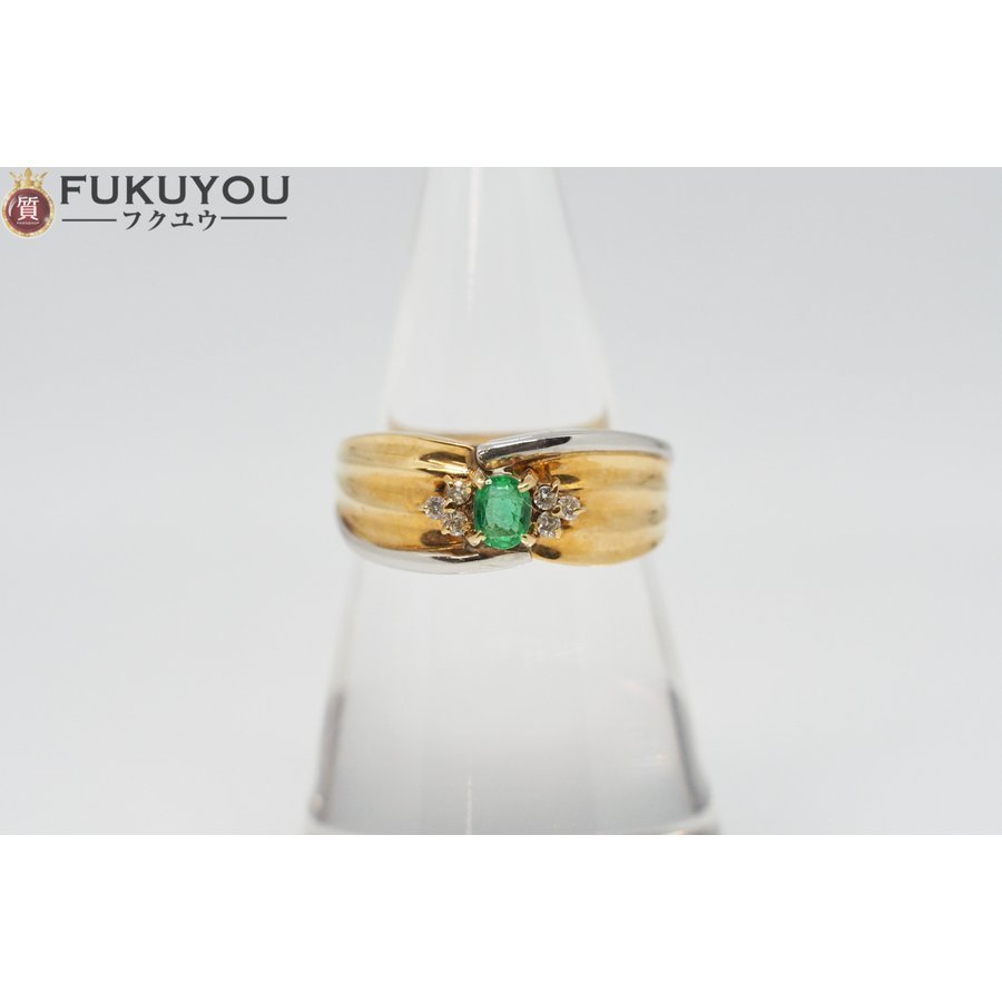 誠実 K18×Pt900 緑石付き 指輪 3.8g 12号 0.06ct ゴールドリング メレダイヤモンド カラーストーン その他