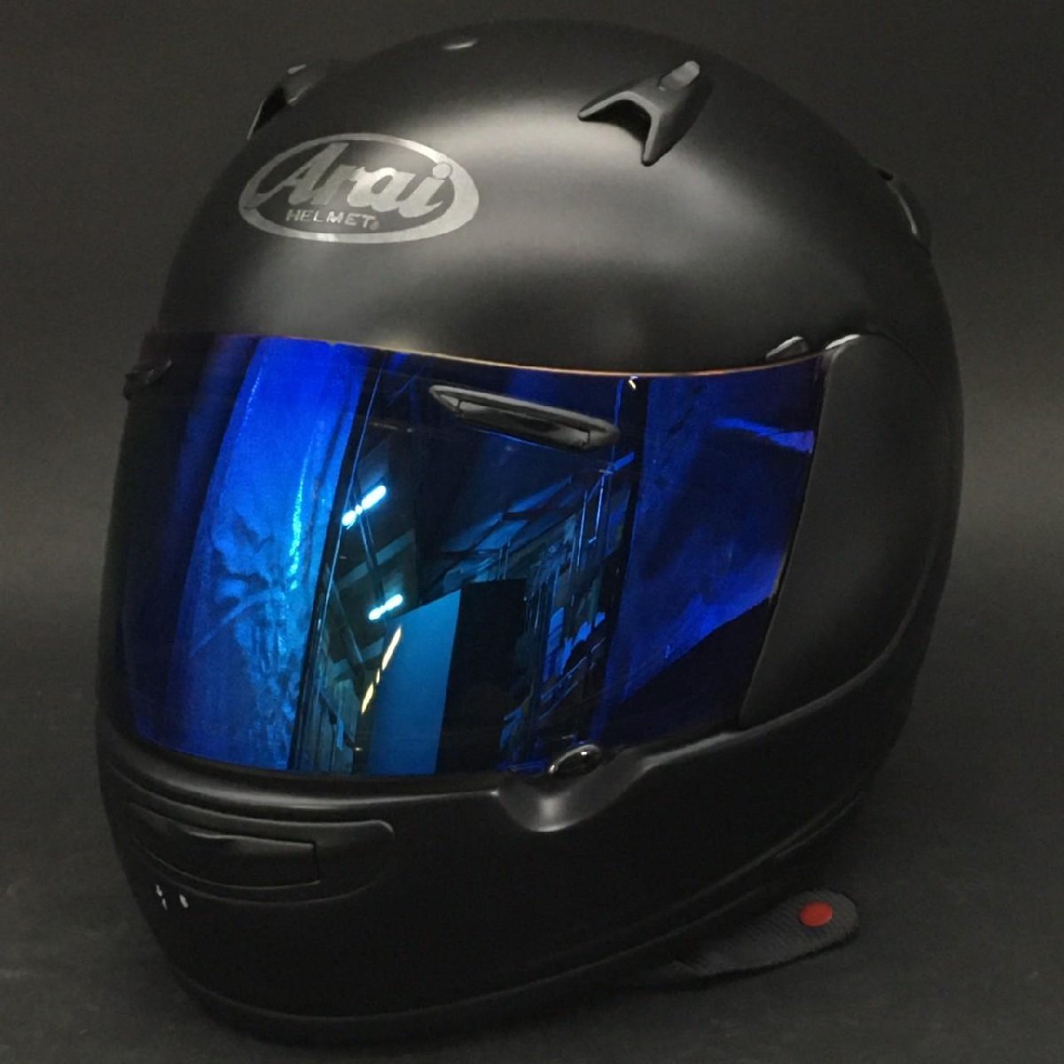 FG0310-65-8-4 Arai アライ SNELL QUANTUM-J 乗車用フルフェイスヘルメット ミラーシールド ブラック×ブルー 黒 青 M/L Ⅲ-10mm 100サイズ_画像1