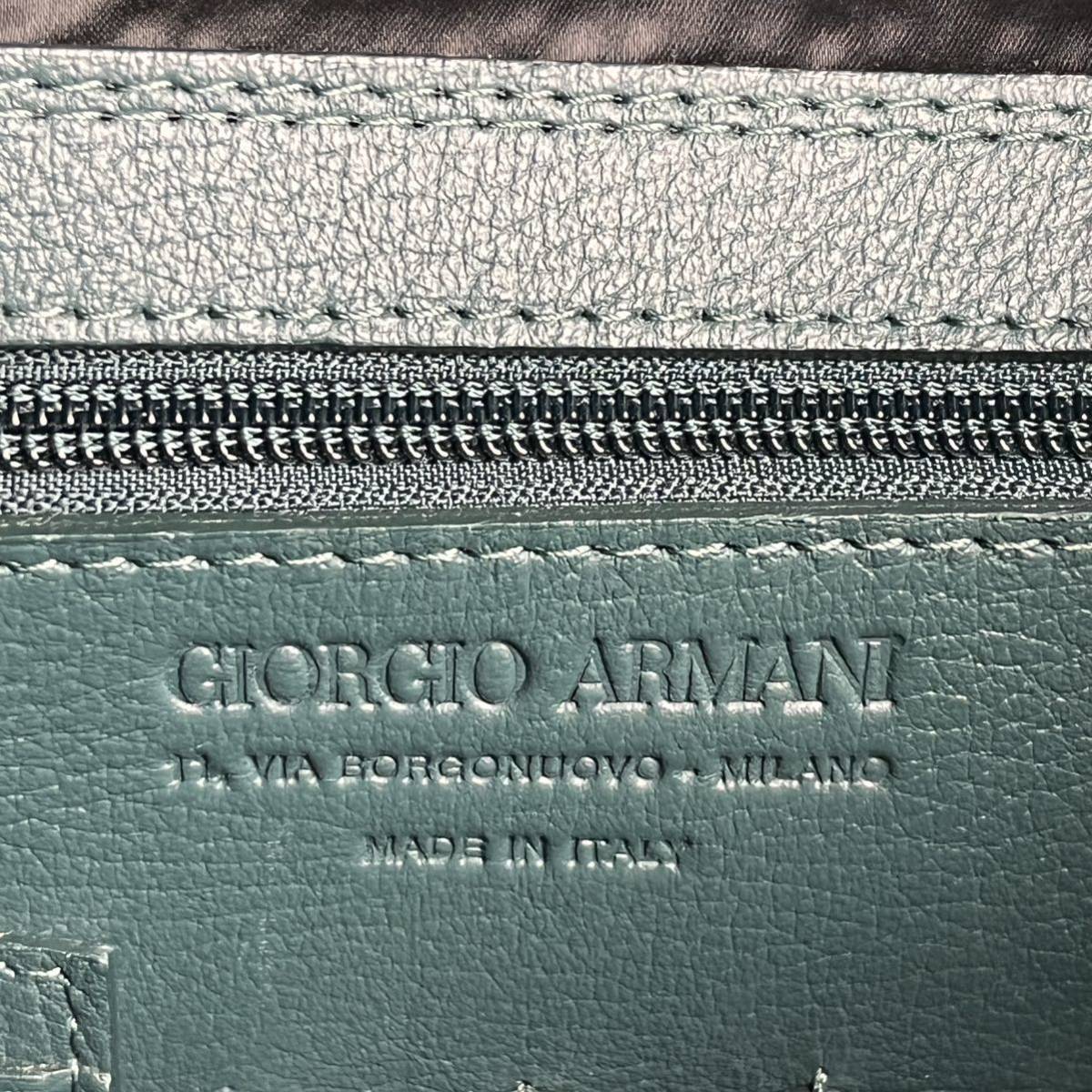 希少色/美品 ●GIORGIO ARMANI ジョルジオアルマーニ メンズ 2way ブリーフケース ショルダー レザー シボ革 GAロゴ エメラルドグリーン_画像10