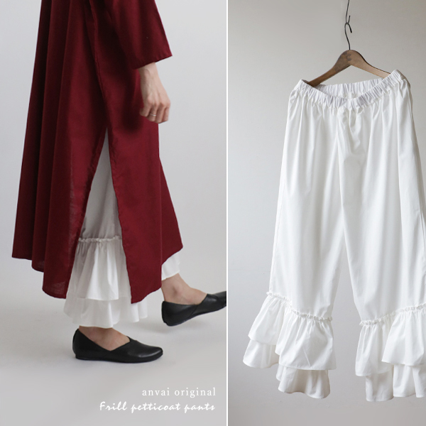 秋ＳＡＬＥ　８５ｃｍ　フリル裾　ペチ　パンツ　上質コットン　ゆったり　レギンス　白　ホワイト　R54