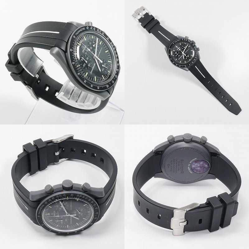 Swatch×OMEGA スウォッチ×オメガ 対応ラバーベルトB 尾錠付き ブラックベルト/ホワイトライン_画像6