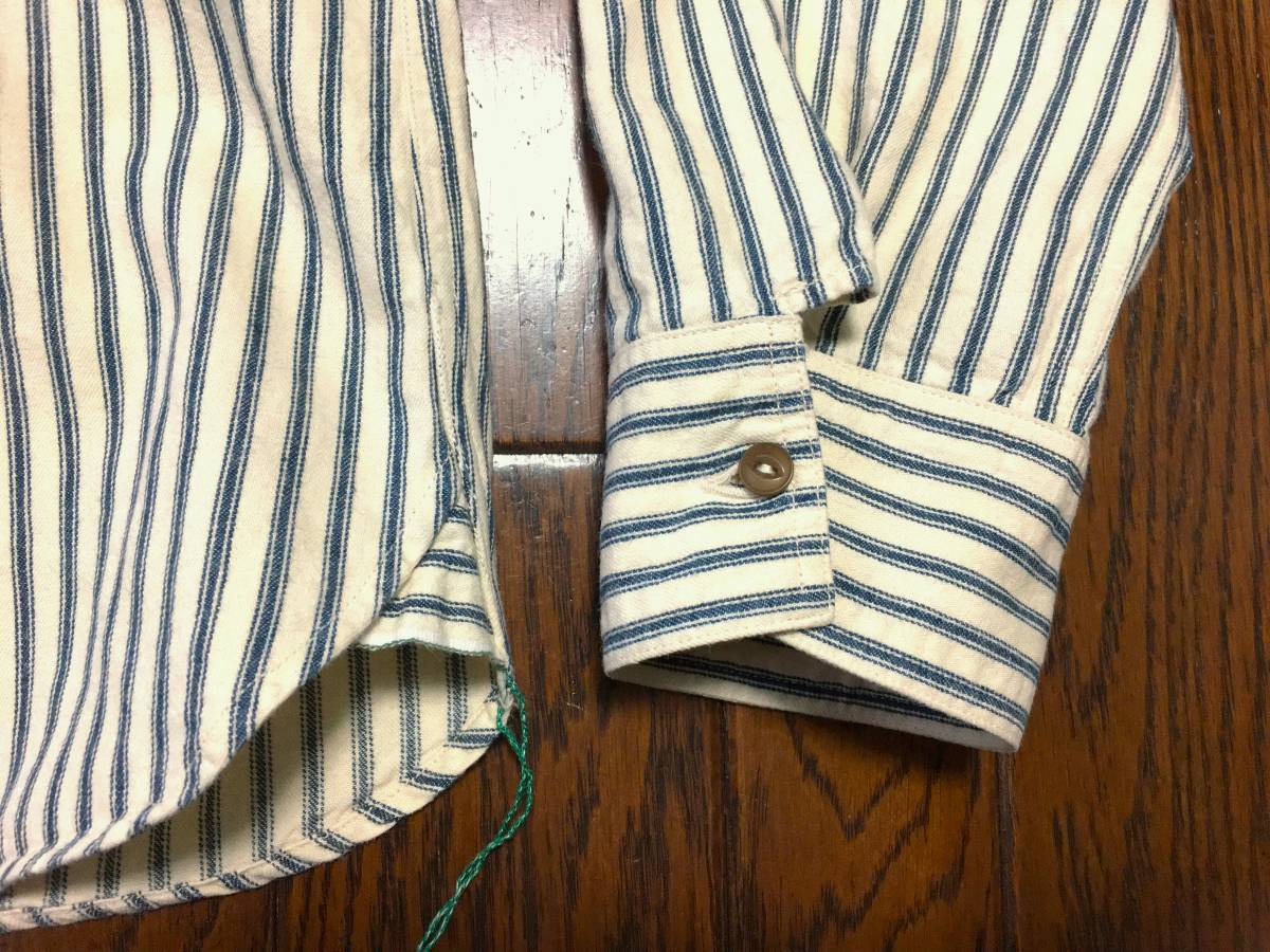  Sugar Cane Sugarcane × Beams Boy BEAMS BOYsato float bi. stripe shirt inset attaching mountain poke Vintage style made in Japan 