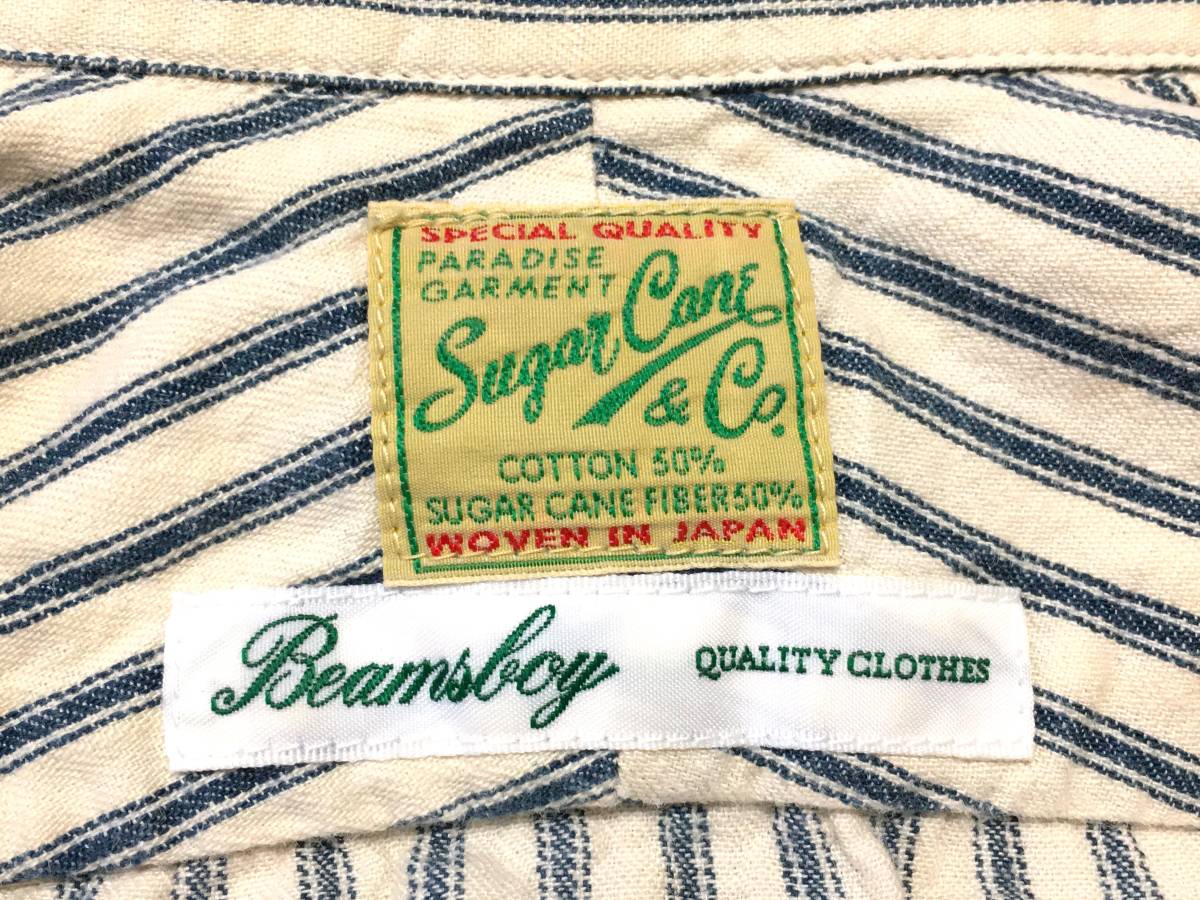  Sugar Cane Sugarcane × Beams Boy BEAMS BOYsato float bi. stripe shirt inset attaching mountain poke Vintage style made in Japan 