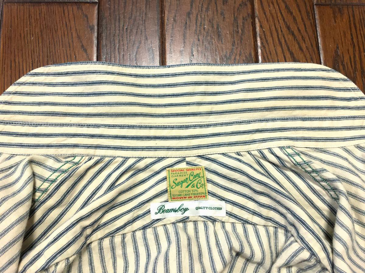  Sugar Cane Sugarcane × Beams Boy BEAMS BOYsato float bi. stripe shirt inset attaching mountain poke Vintage style made in Japan 