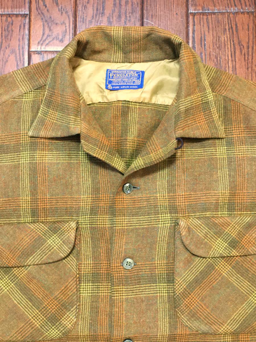 ペンドルトン Ｐｅｎｄｌｅｔｏｎ ６０ｓ ビンテージ チェック ウールシャツ Ｍ 茶系 ボックス型 フラップポケット ６０年代