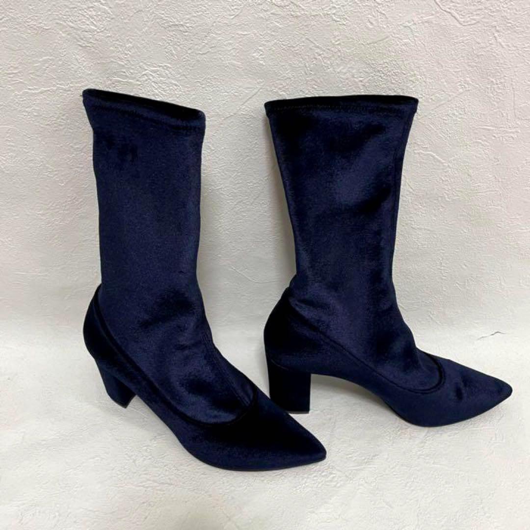  Himiko Himiko half boots boots bell bed stretch 24.5 navy shoes boots shoes stylish ..... put on footwear ... navy blue color 