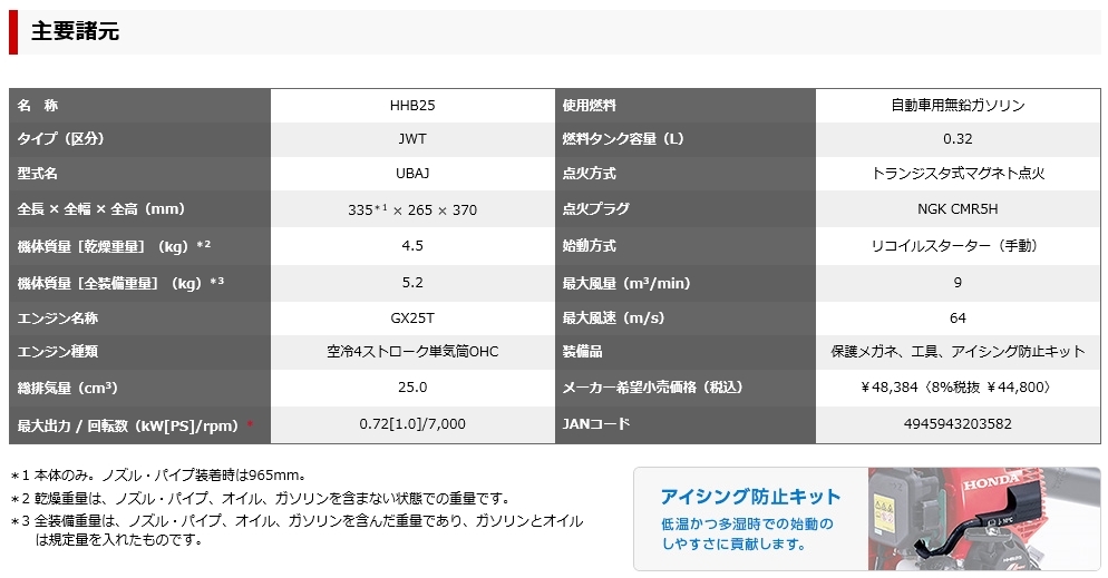 ホンダ ４ストロークエンジンブロワ(送風機) HHB25(JWT)　_画像2