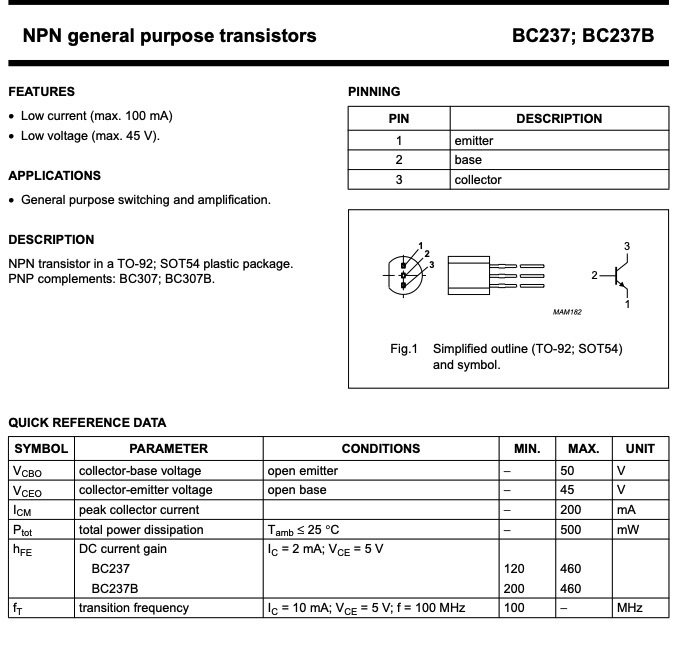 BC237B トランジスタNPN 45V TO-92 5個 Foxx Tone Machine_画像2