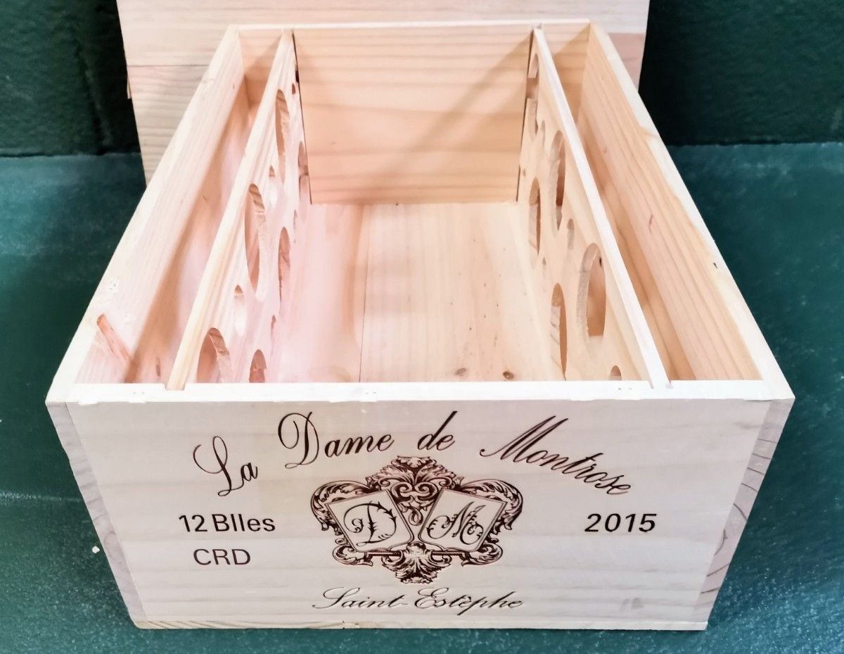 フランスボルドー2015年wine木箱２、シャトーショーヴァン、ラ・ダム・ド・モンローズ　ヴィテージウッドケース　美品