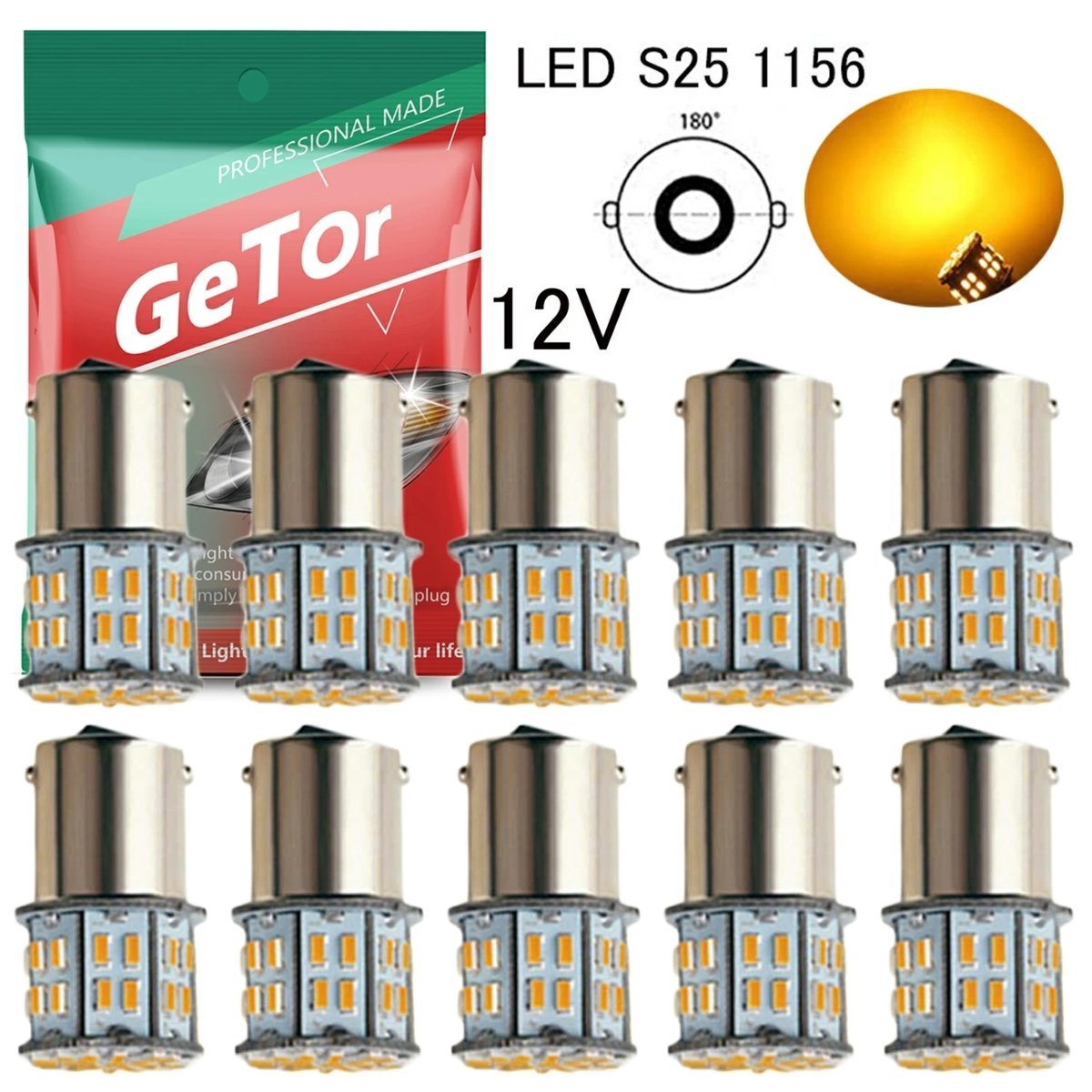 S25シングル ピン角180度 1156 LEDランプ 3014 50SMD 車用トラック用品 10個入り 12V/24V選択 ホワイト イエロー選択 ☆カラー/2色選択/1点_画像1