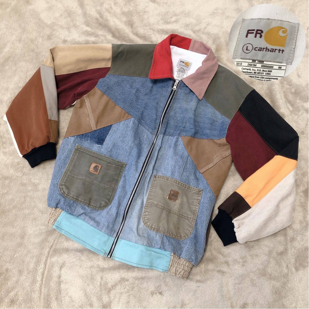 激レア★一点物 carhartt カーハート FR ダックジャケット リメイク 再構築 パッチワーク マルチカラー Lサイズ_画像1