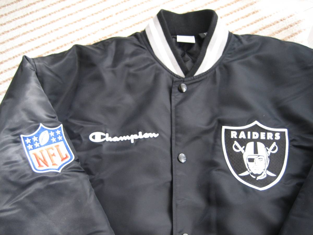 即決 希少品 Champion/RAIDERS チャンピオン/レイダース ダブルネーム NFL スタジャン ブラック XL_画像4