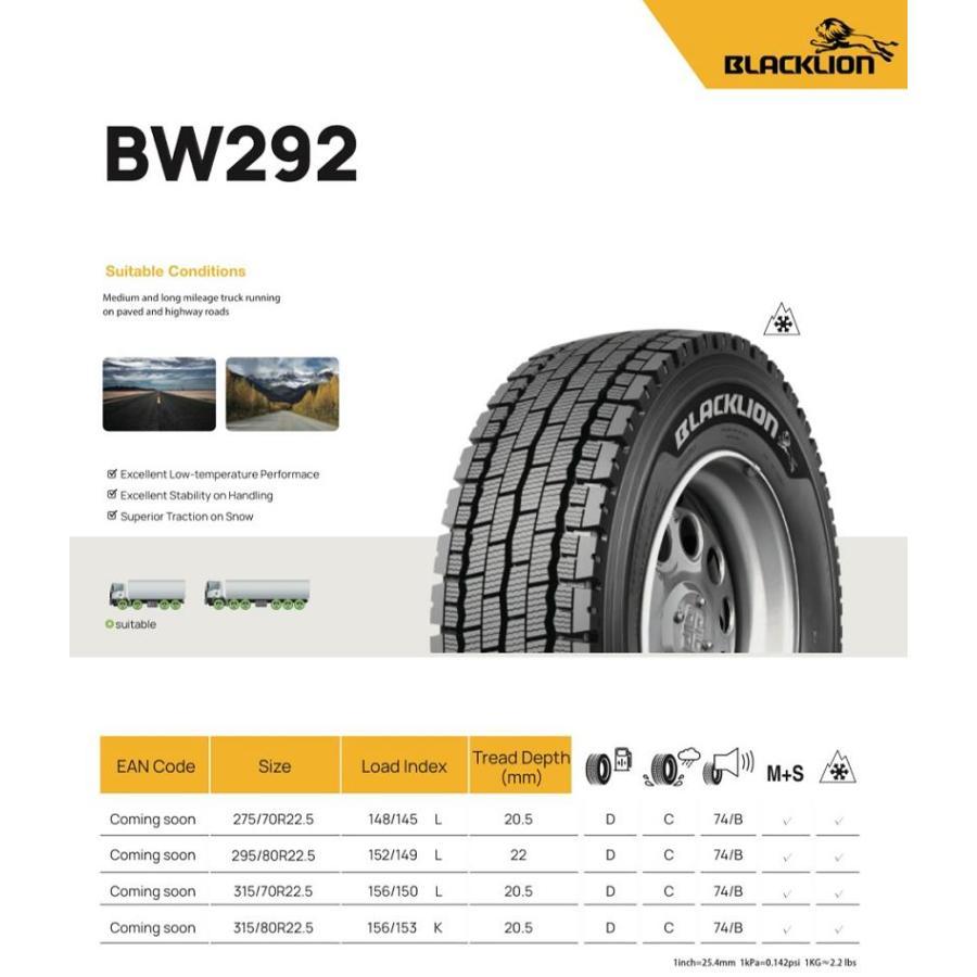 ★315/70R22.5 18PR 156/150L BW292 新品 トラックタイヤ スタッドレスタイヤ スノータイヤ ブラックライオン BLACKLION_画像3