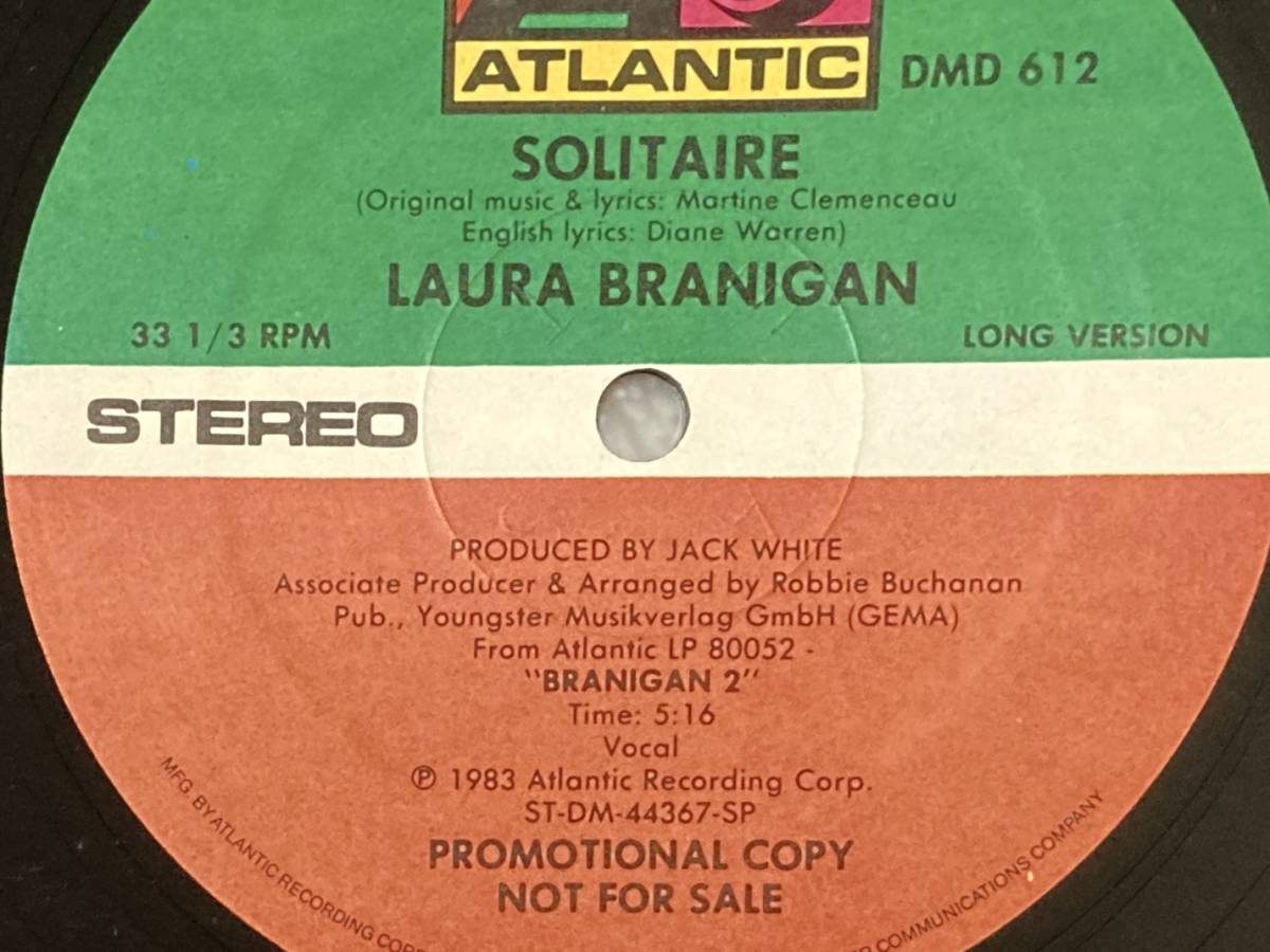 【80's】Laura Branigan / Solitaire （1983、Promo 12 Inch Maxi-Single、US盤、Long Version、Short Version）の画像2