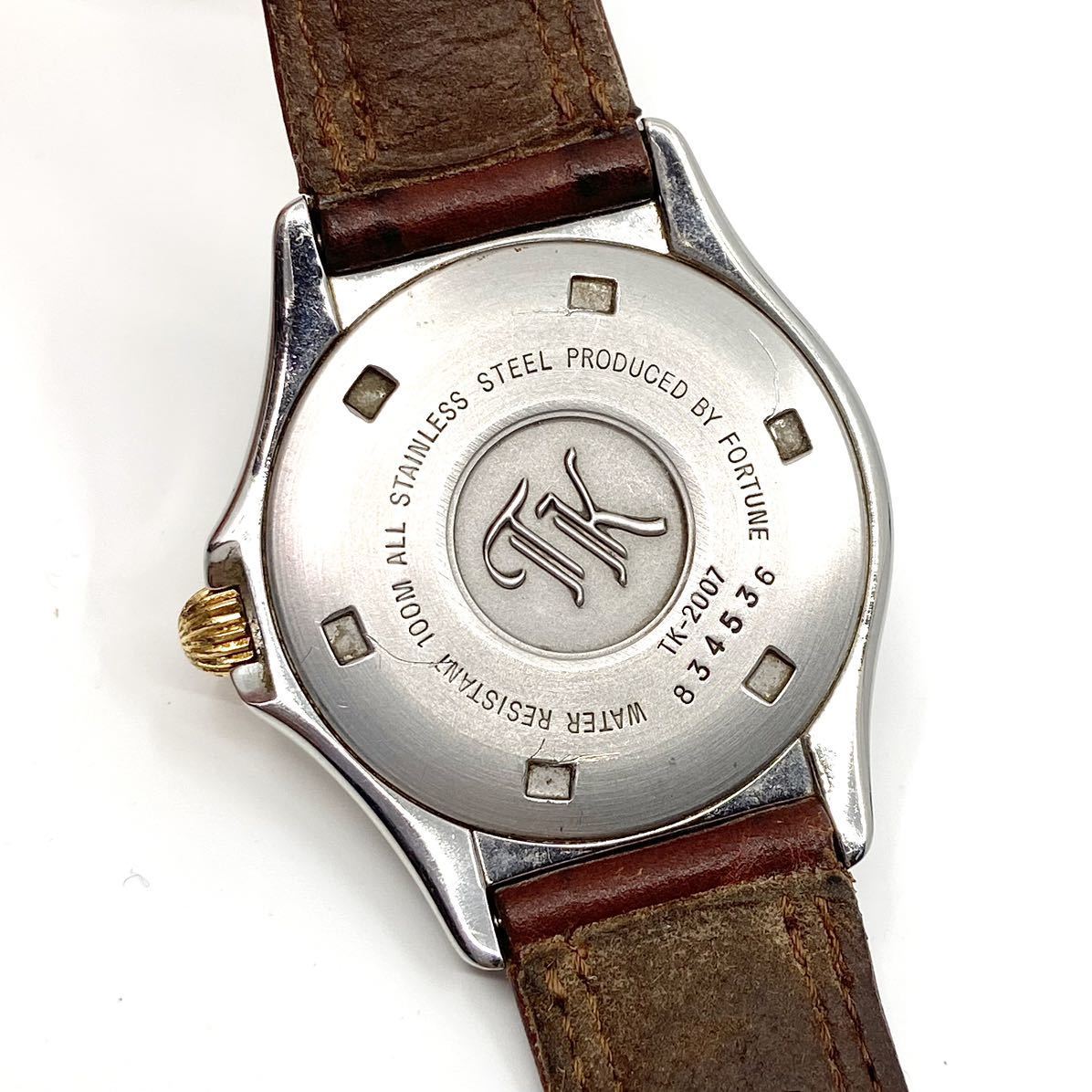 TAKEO KIKUCHI 腕時計 ロゴベゼル アラビアン デイト 3針 quartz クォーツ ネイビー コンビ ブラウン 紺 金銀 茶 タケオキクチ D50_画像8