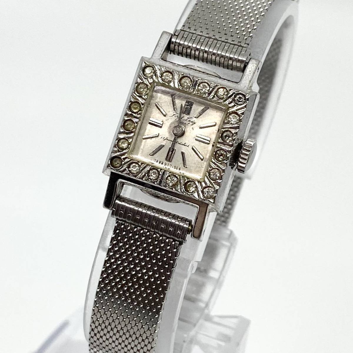 Orient Fast Lady 手巻き式 腕時計 バーインデックス ラインストーン シルバー 銀 オリエント D49_画像1