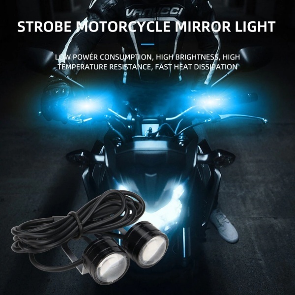 汎用 LED ストロボ ヘッドライト 点滅 フォグランプ スポットライト 2個セット ホワイト 白 エンボスアイ 蛍ランプ バイク スクーター_画像3