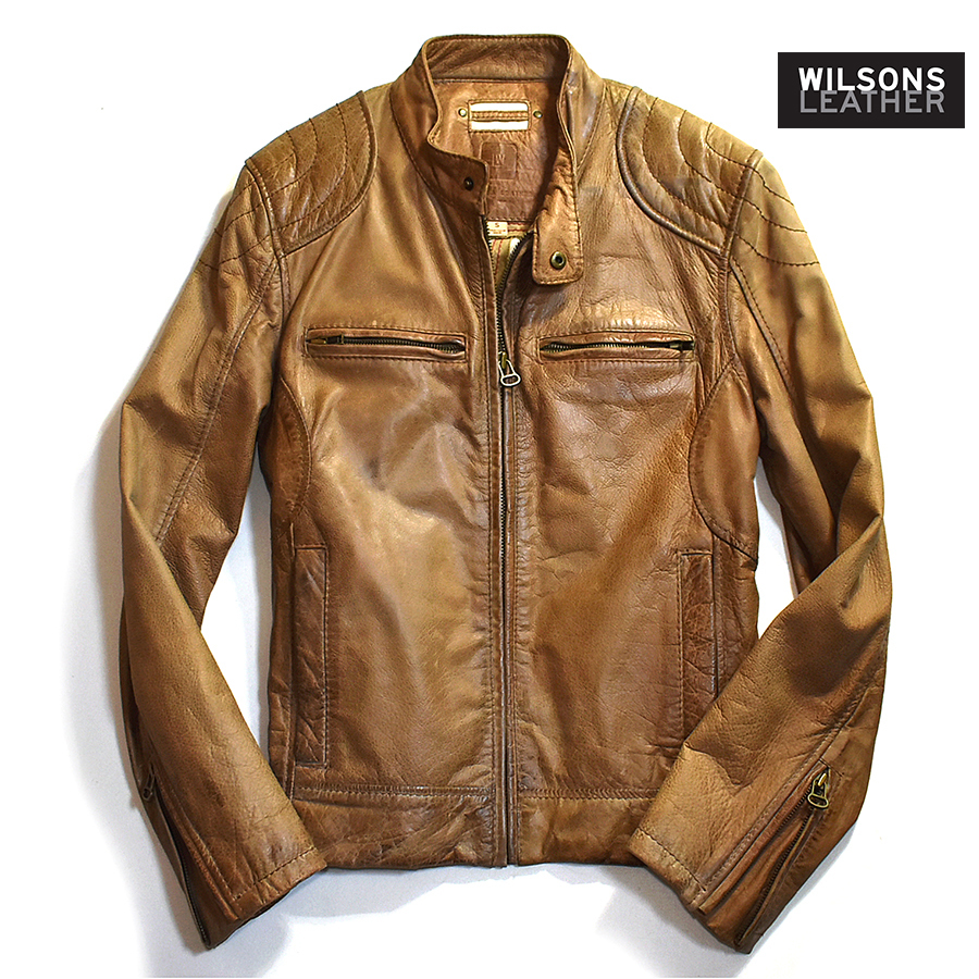 高評価なギフト [激渋] leather wilsons ブラウン 茶 革ジャン メンズM ライダースジャケット シングル 本革 ウィルソンズレザー Mサイズ