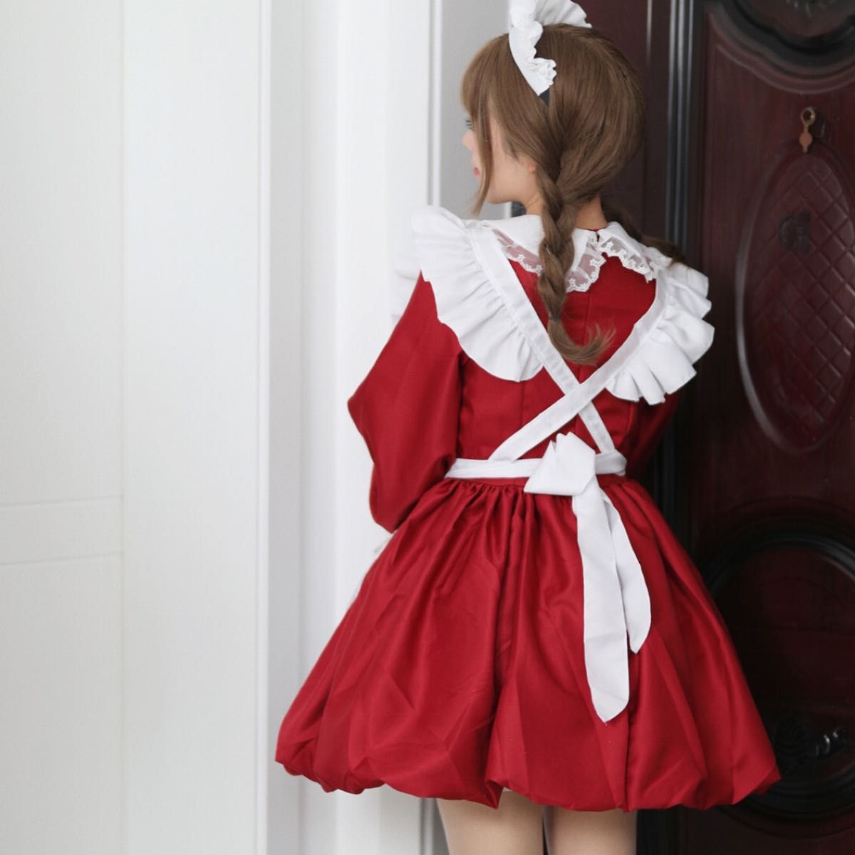 コスプレ 衣装 メイド服 長袖 地雷系 量産型 赤色 アイドル バルーンスカート ゆめかわいい クリスマス パーティー イベント
