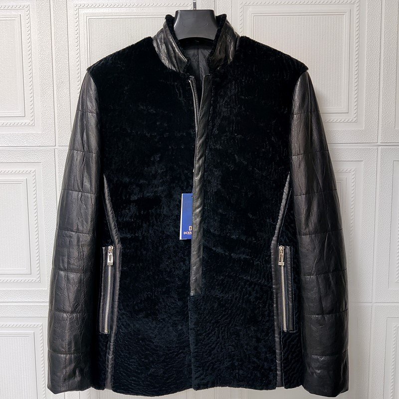唯一無二■DCKMANY新品■羊革ジャケット メンズ 高級レザー ウール ダウンコットン ジャケット 100％本革保証 ブラック (M-L程度) A7390_画像1