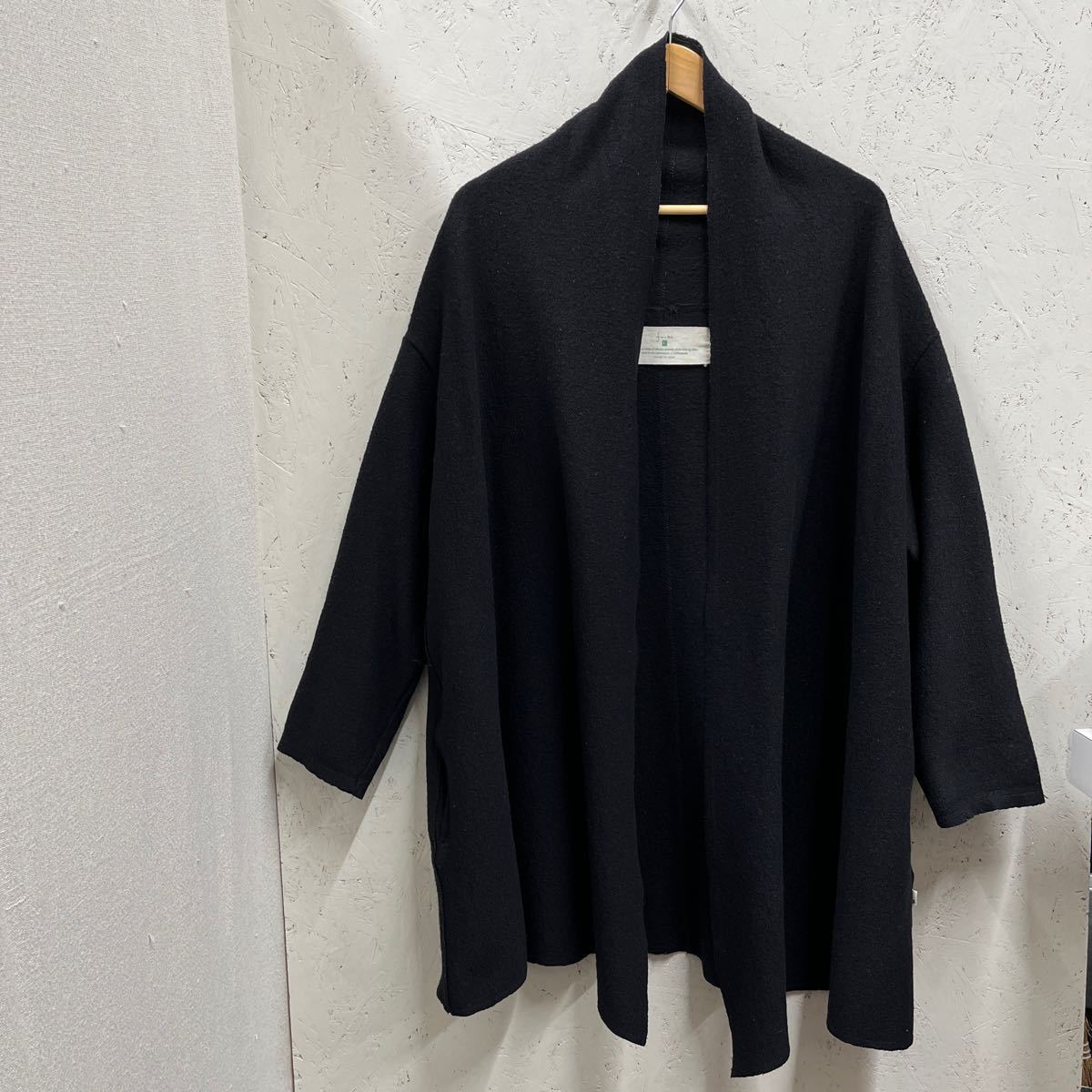 【あったかウール♪】k28 fu-ai フーアイ ウールジャケットコート[L]黒　ブラック　毛100% ゆったり♪ 体型カバー　ドラッグストアーズ_画像1