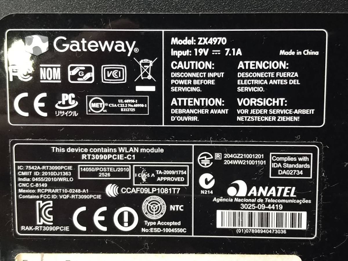 F19230(123)-701/SR6000　Gateway ZX4970 液晶一体型デスクトップパソコン windows7 / Pentium G620 / メモリ4GB / HDD1TB　ゲートウェイ_画像8