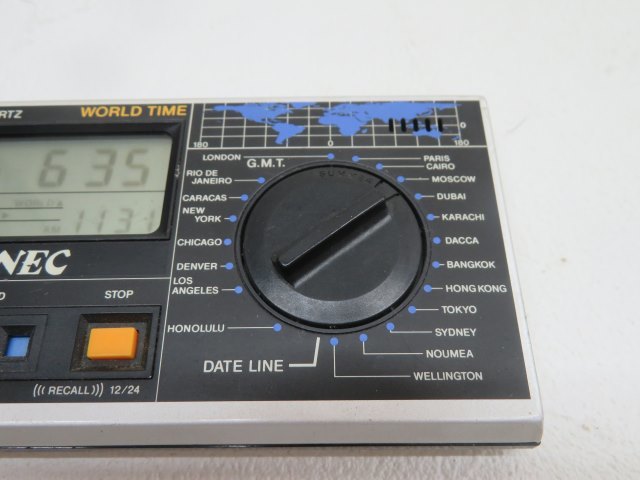 ■NEC スタンド付 トラベルアラームクロック WORLD TIME MADE IN JAPAN ボタン電池付き 動作品 87495■！！_画像4