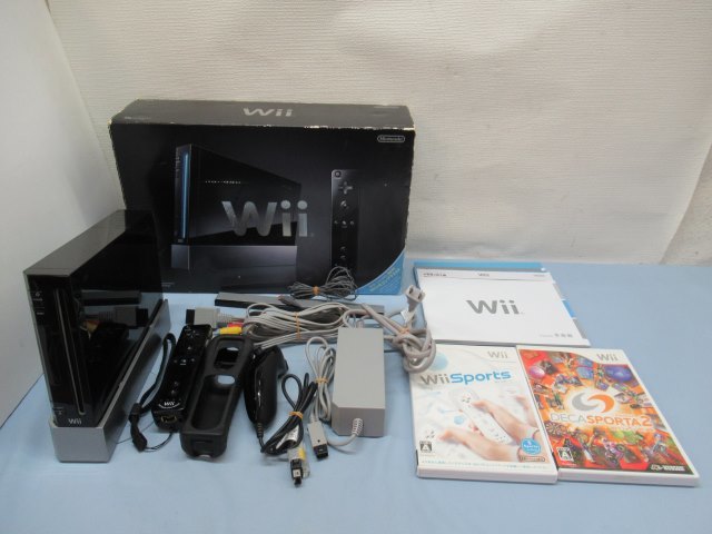 ●●Nintendo RVL-001 Wii クロ 任天堂 ゲーム機 ウィー ブラック wiiリモコンプラス/アタッチメント/ソフト付き USED 87783●●！！_画像1