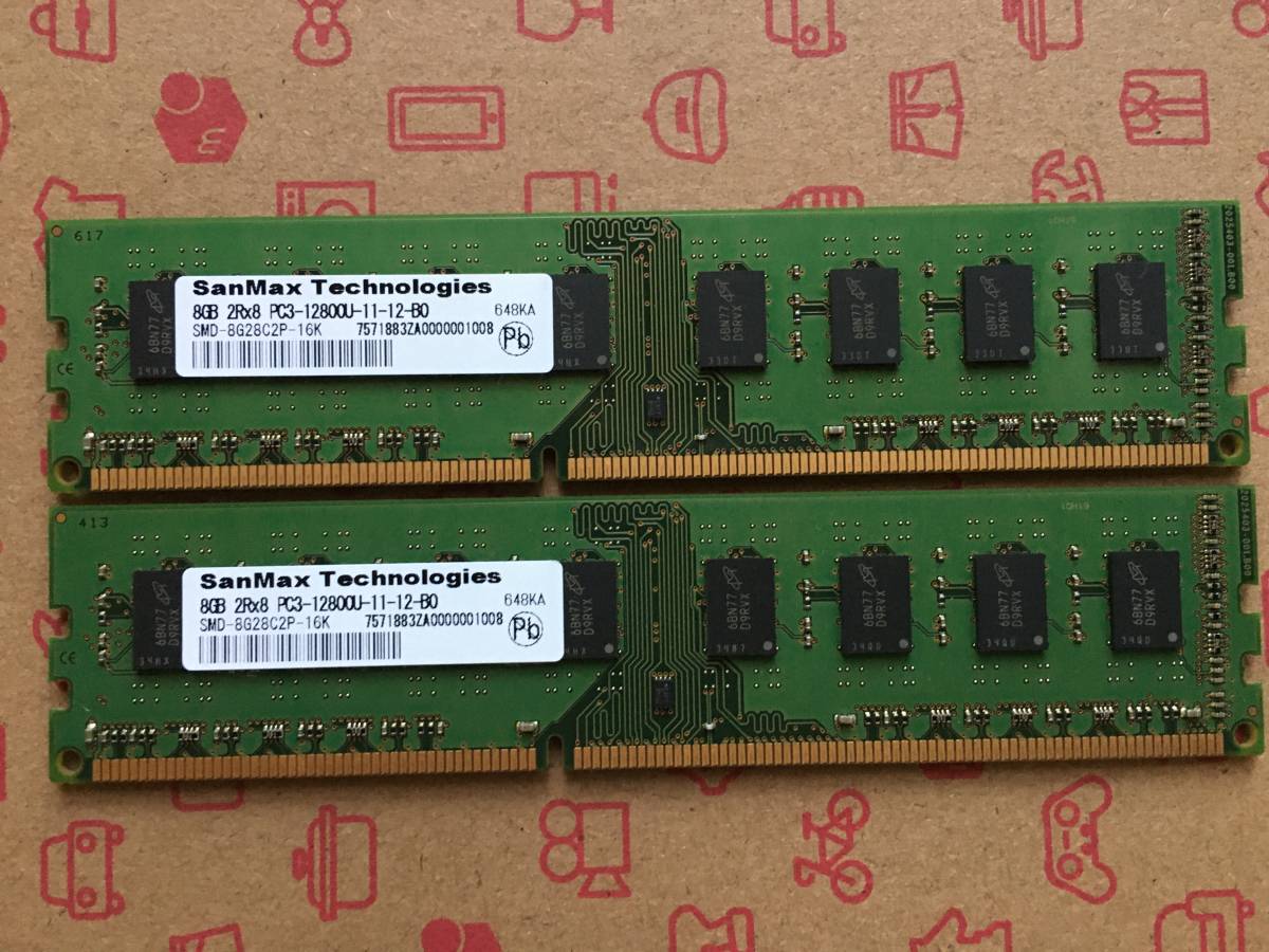 SanMax 2Rx8 PC3-12800U 8GB 2枚 計 16GB デスクトップ用メモリ DDR3-1600 _画像1