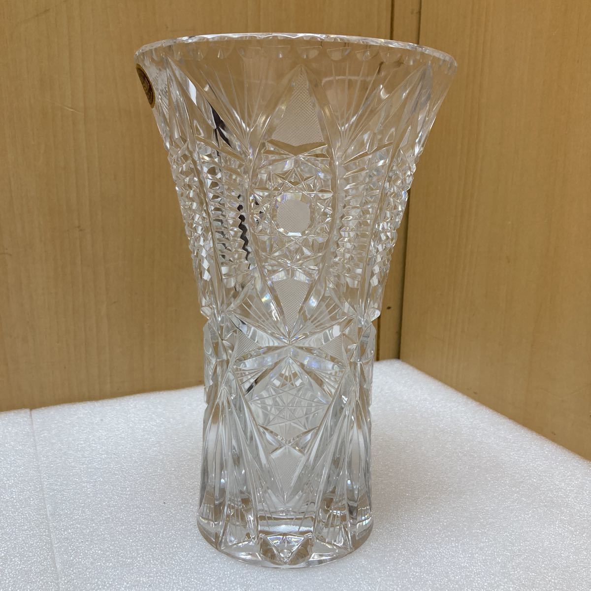 GXL9995 BOHEMIAN GLASS ボヘミアングラス クリスタル 花瓶 フラワーベース インテリア 口径約15.6cm H 24cm 重さ2300g 現状品　1109_画像4