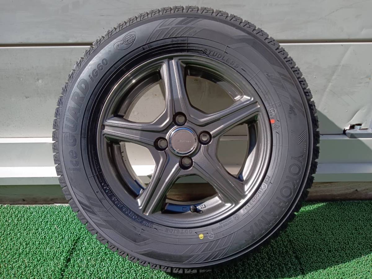 ★新品タイヤ★21年製★ ヨコハマiceGUARD iG60 185/70R14　社外ホイール 14×5.5J +39 4H-100 4本セット スタッドレス★1円スタート★A806_画像4